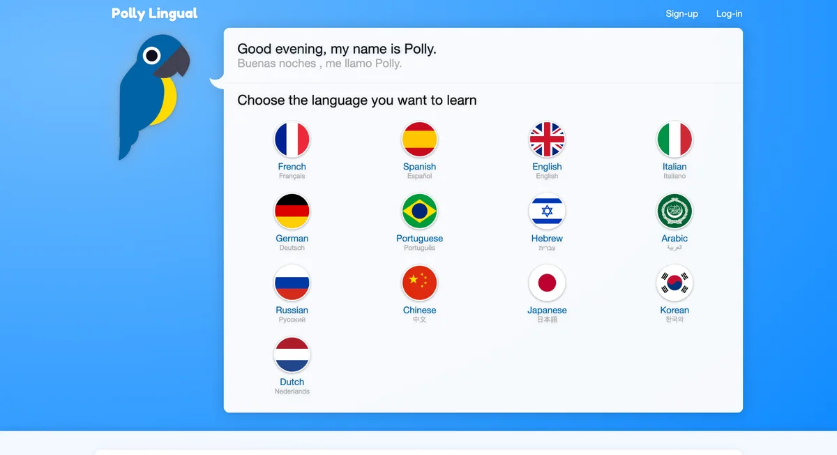 Polly Lingual homepage