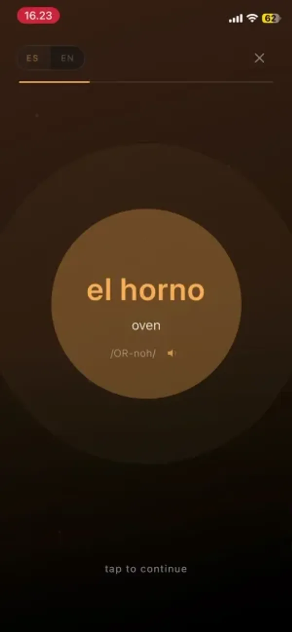 A Sensonym word card with translation, pronunciation and audio