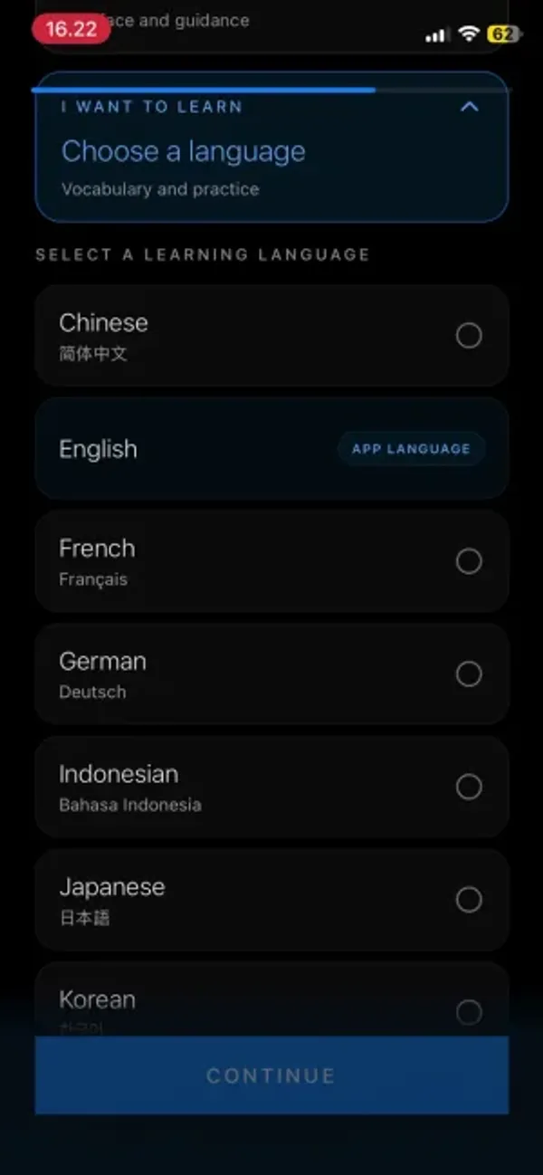 Choosing a learning language in Sensonym