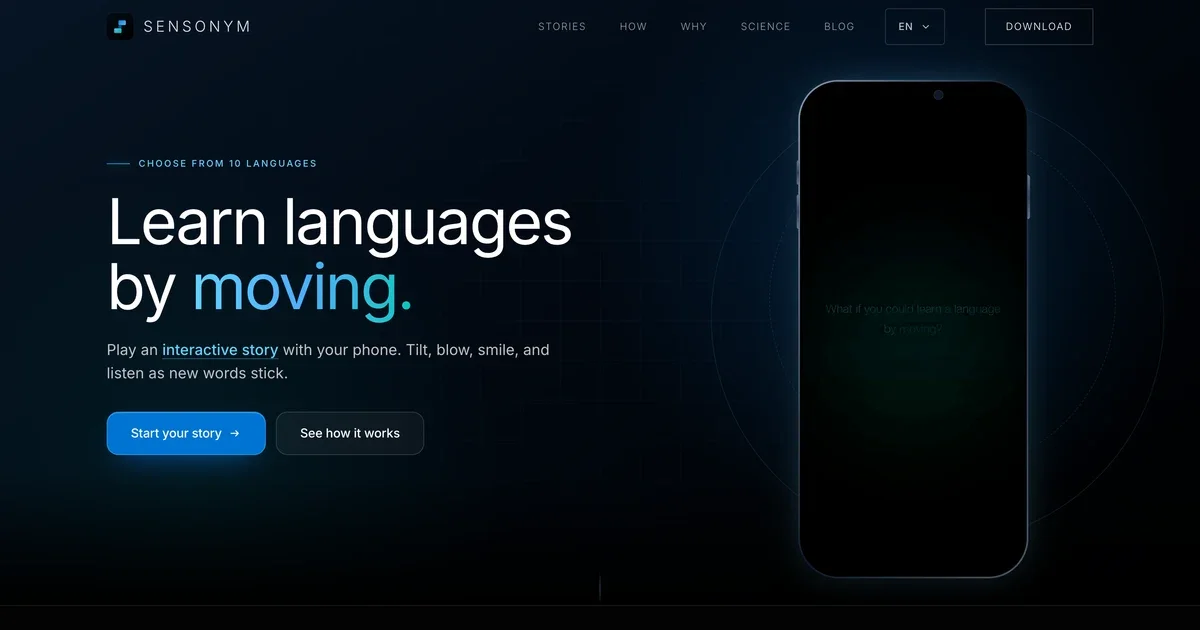 Sensonym, vocabulary learned by acting words out with your phone